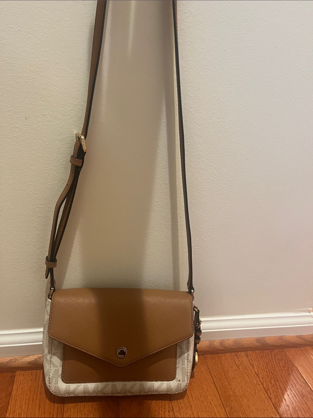 Michael Kors Tan and Cream Logo Crossbody Bag